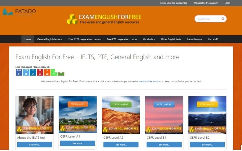 Exam English For Free là một website luyện thi IELTS
